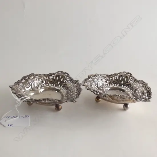 PR STG SILVER HEART SHAPED PIERCED DISHES BIRMINGHAM 1878 65GMS