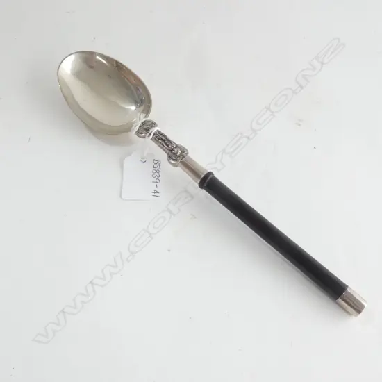 STG SILVER SPOON W EBONY (?) HANDLE LONDON 1873 TOTAL WGT 77GMS 