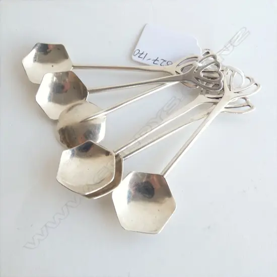 6 DECO SHAPED STG SILVER COFFEE SPOONS BY NZ SILVERSMITH ALFRED ATKINSON  59GMS