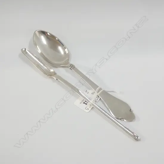 DANISH STG SILVER DESSERTSPOON C1947  41GMS + OLD SILVER PLATE MARROW SCOOP