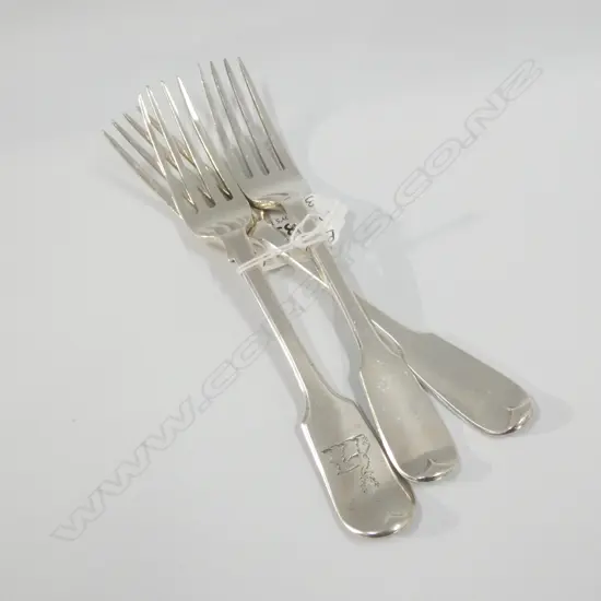 3 STG SILVER  LUNCHEON FORKS LONDON C1839 & 1845 160GMS