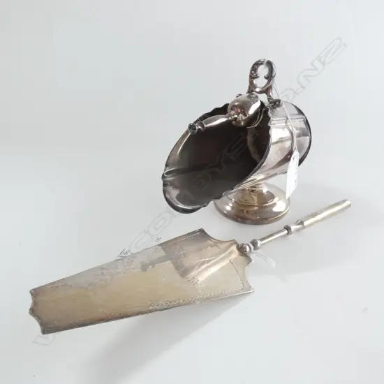VINTAGE SILVER PLATE SUGAR SCUTTLE & SCOOP + CAKE SERVER