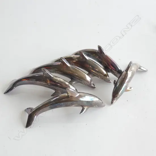 6 SILVER PLATE DOLPHIN PLACE CARD HOLDERS L 70MM