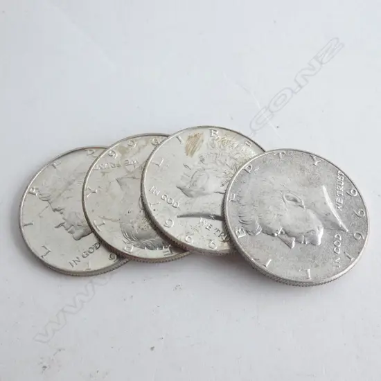 FOUR UNCIRCULATED 1966 AMERICAN SILVER HALF DOLLAR COINS