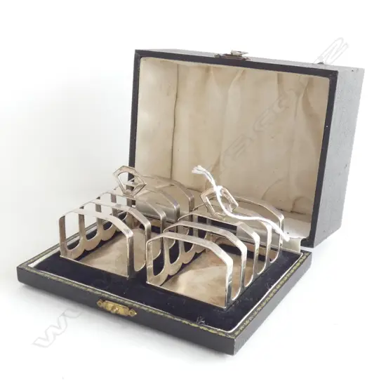 PR STG SILVER 4-SLICE TOAST RACKS - BIRMINGHAM 1936 GMS - IN ORIGINAL BOX