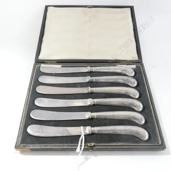 ANTIQUE SILVER PLATE SET 6 PATE KNIVES IN ORIGINAL BOX EARLY 1900'S