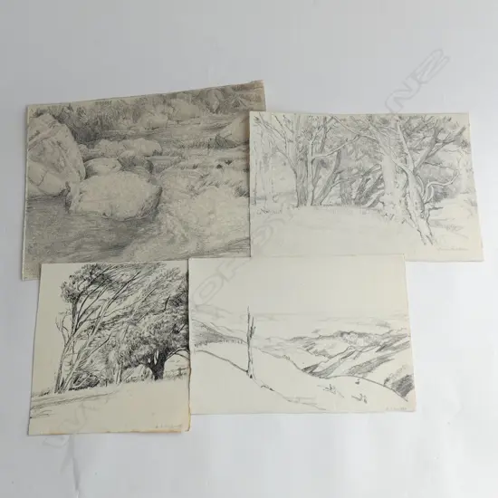 H.L. RICHARDSON SKETCHES X 4 LANDSCAPES. 2 signed