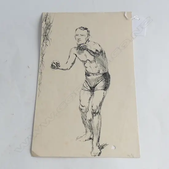 H.L. RICHARDSON INK SKETCH MALE WRESTLER 250x160mm