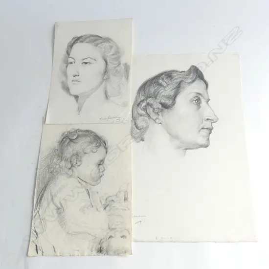 H.L. RICHARDSON SKETCHES FEMALE PORTRAITS X 3