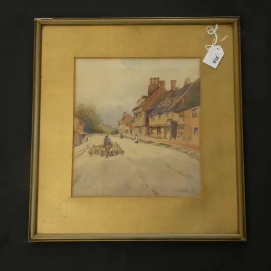 WATERCOLOUR STREET SCENE BY ERNESTT SUTTON 1916 230 X 200MM
