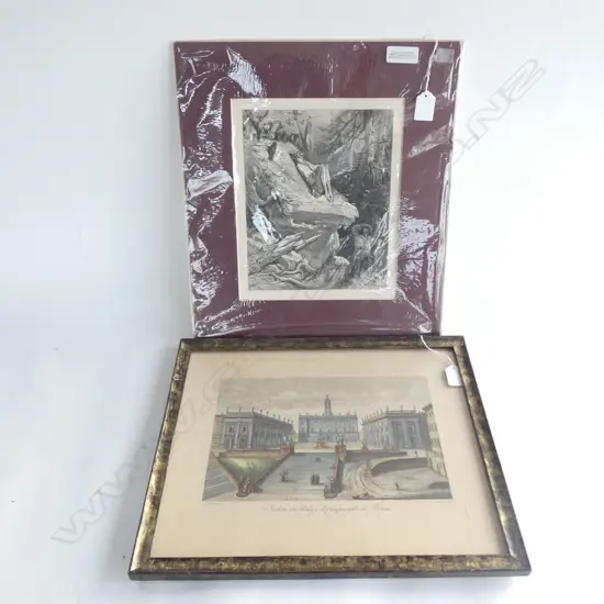 PR OLD PRINTS; 1 ROMAN PALAZZI & 1 ORIGINAL DON QUIXOTE PRINT 240 X 200MM