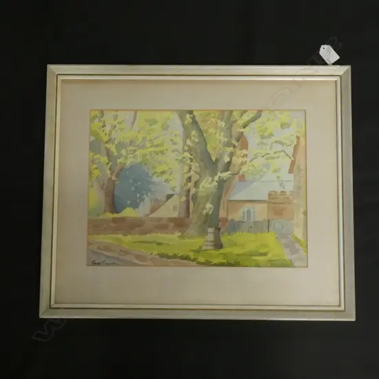 WATERCOLOUR ON BOARD TREESCAPE & HOUSE - RONALD RICHARDSON 360 X 270MM