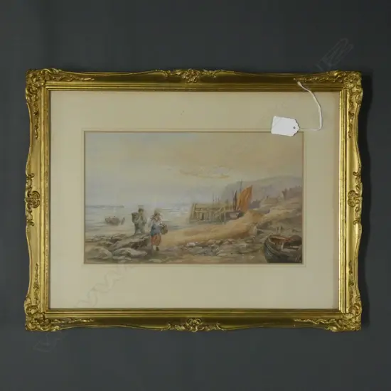 VICTORIAN W/C by E DUNCAN 'THE INCOMING TIDE' NEWLYN
