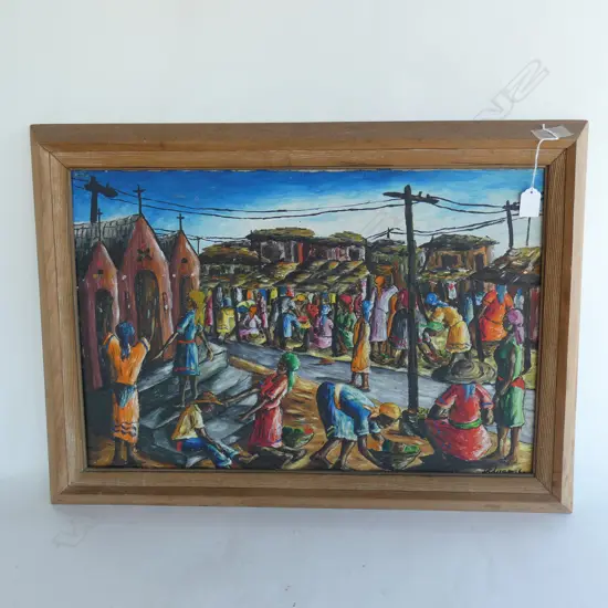 OIL ON CANVAS POST AU PRINCE,HAITI SIGNED INDISTINCTLY 600 X 400 MM