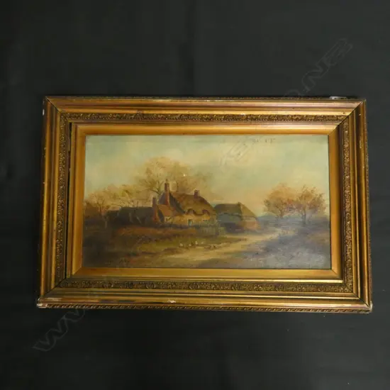 C ROBERTS 1909 SIGNED & DATED OIL THATCHED HOUSE..
