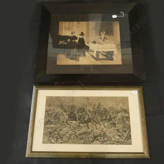 2 BLACK & WHITE PRINTS 1 INDOOR SCENE 380 X 490MM + WAR SCENE 