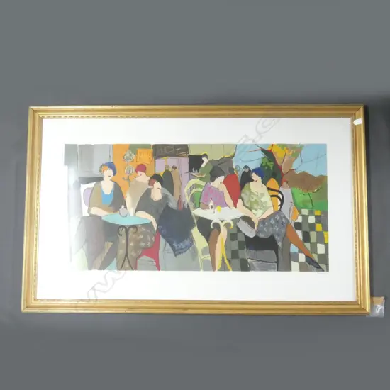  ITZCHAK TARKAY SERIGRAPH PRINT 107/300 "WOMEN AT A CAFE" 600 x 1200 GILT FRAME