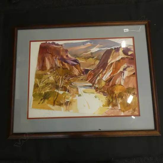 WATERCOLOUR - VALLEY  - SIGNED 540 X 730MM SLIPPED IN MOUNT