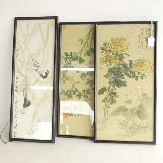 3 FRAMED ORIENTAL PAINTINGS LARGEST TWO  430 X 210MM