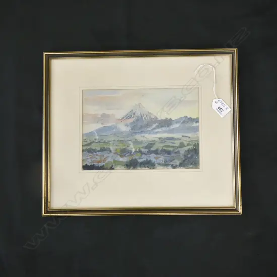 PETER BOUSFIELD W/C 'SUNSET OVER NEW PLYMOUTH' 155X220mm