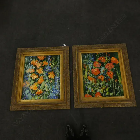 PR GILT FRAMED OIL ON BOARD COLOURFUL ABSTRACT FLOWERS 490 X 590MM   Ex Sultan of Brunei