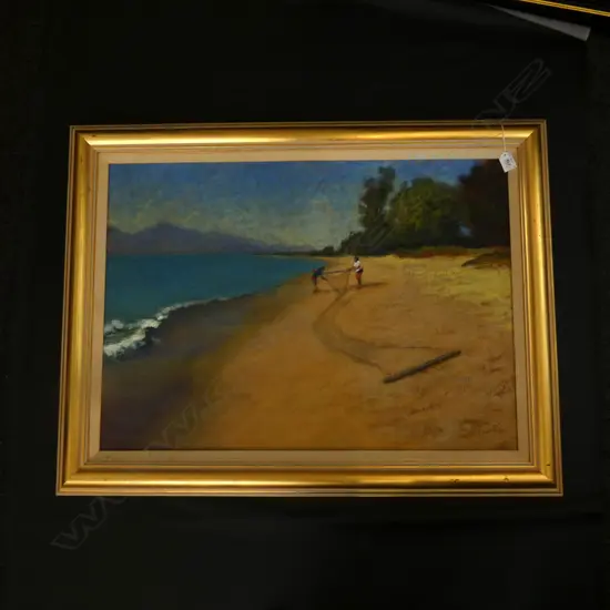OIL ON BOARD - BEACH SCENE   540 X 760MM  Ex Sultan of Brunei