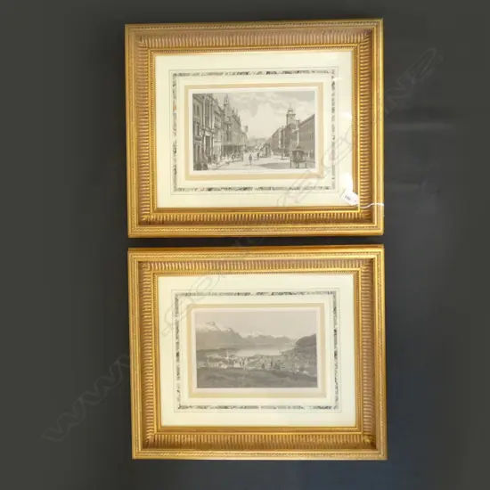 GILT FRAMED B&W PRINTS - QUEENSTOWN & QUEEN ST AUCK.  195 X 290MM  Ex Sultan of Brunei