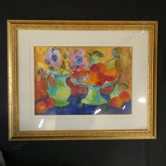 COLOURFUL WATERCOLOUR ON BOARD - STILL LIFE  570 X 390MM  Ex Sultan of Brunei