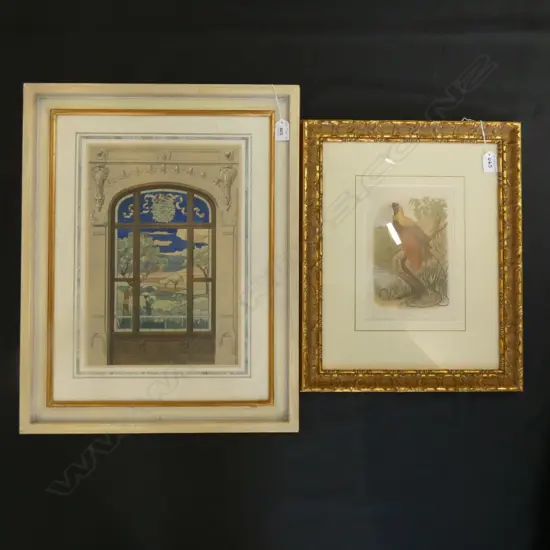 2 OLD PRINTS; BIRD & ARCHITECURAL STYLE (270 X 390MM)  Ex Sultan of Brunei