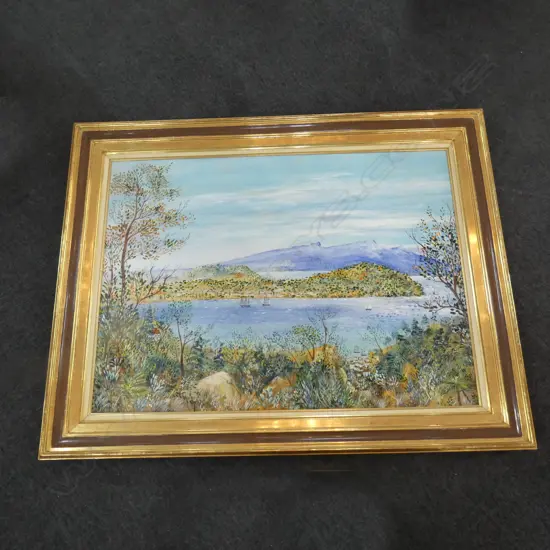 LG ACRYLIC ON BOARD AUCKLAND HARBOUR 1220 X 870MM   Ex Sultan of Brunei