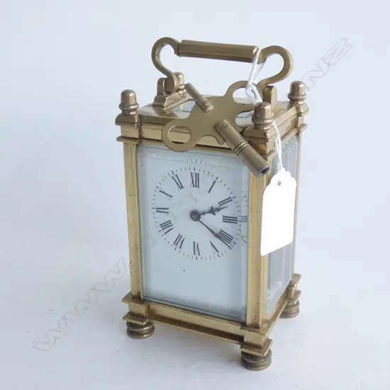 BRASS CASED CARRIAGE CLOCK WITH KEY H. 140MM