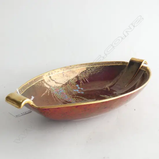 CARLTON WARE GILDED HANDLE ROUGE ROYALE DISH - TREE, FLOWERS & BUTTERFLY 320 X 170MM