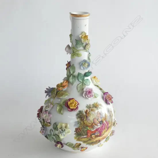VINTAGE PORCELAIN VASE w APPLIED PORCELAIN FLOWERS H 300MM