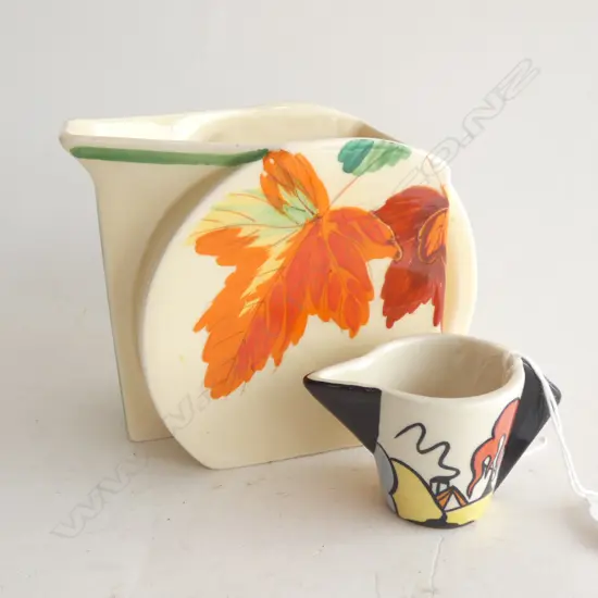 WILKINSON HONEYGLAZE HAND PAINTED ART DECO JUG H. 90MM + MINIATURE UNMARKED JUG H. 37MM