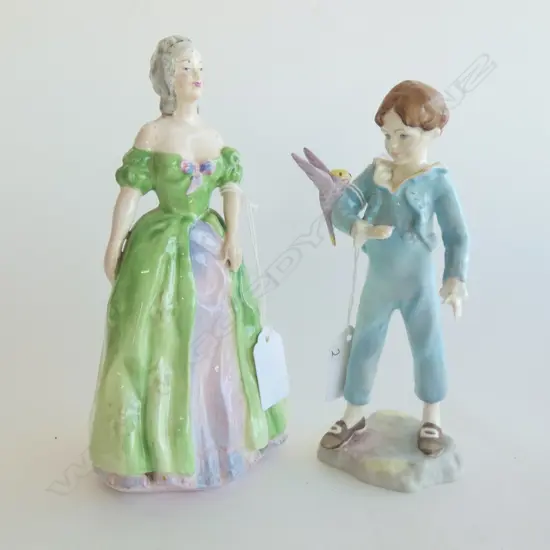 PR PORCELAIN FIGURINES; ROYAL WORCESTER 'THE PARAKEET' & LAWTON STUDIO ' PAULINE' H. 200MM