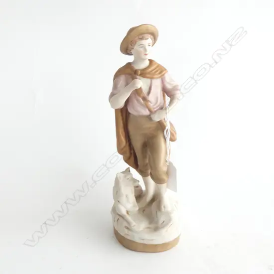 VINTAGE ROYAL DUX SEMI GLAZED MAN WITH DOG FIGURINE H. 130MM