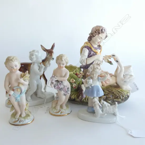 5 ASST VINTAGE FIGURINES; PR GAINSBOROUGH / GERMAN NYMPH w DEER ETC.. LARGEST H 215MM