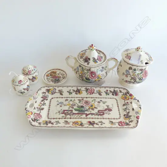 MASON IRONSTONE SANDWICH PLATE 2 LIDDED JARS 3 SMALL PCS NABOB PAT