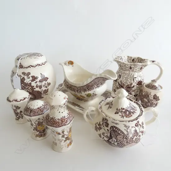 MASON IRONSTONE LIDDED GINGER JAR SAUCE BOAT LIDDED  SUGAR JUG & 5 CONDERMENTS