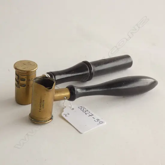 TWO BRASS GUN POWDER MEASURING CUPS L 132MM