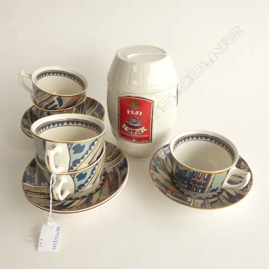 MASON IRONSTONE 5 LIBERTY PAT C/S & FIJI RUM  LIDDED DECANTER