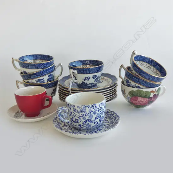 6 REAL OLD WILLOW CUPS & SAUCERS + ASST. C/S 