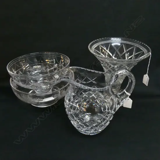 STUART CRYSTAL VASE, 2 BOWLS & JUG