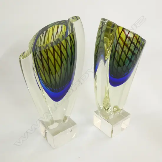 PR HEAVY ART GLASS VASES - CHIPS TO BASE AND TOP  H 290MM