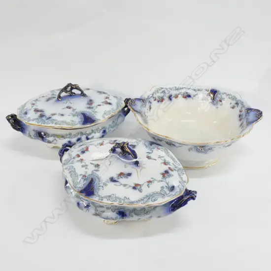 PR BURSLEM 'CLARENCE' OVAL SERVING DISHES W LIDS L 280MM & LG BOWL  280MM