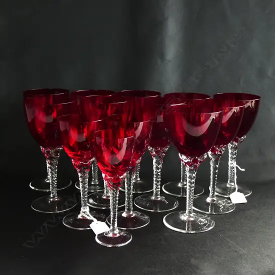 10 RUBY WINE GLASSES - TWISTED CLEAR STEMS H. 170MM + OTHERS