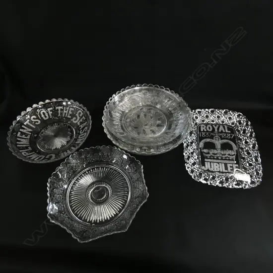 6 ASST  VINTAGE GLASS PLATES & BOWLS INCL ROYAL JUBILEE 1837-1887 