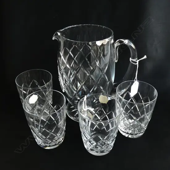 RICHARDSON CRYSTAL WATER JUG (H 180MM) & 4 MATCHING GLASSES H 95MM