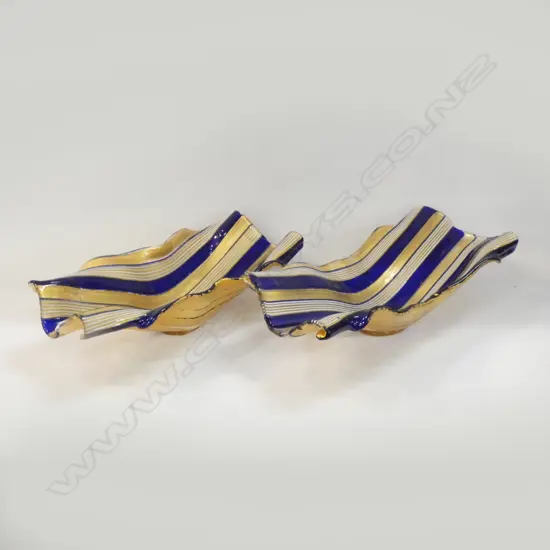 PR MURANO GLASS BLUE GOLD & WHITE STRIPES LONG DISHES L280MM  Ex Sultan of Brunei 