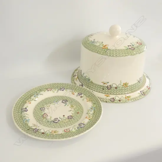 LG MASONS 'ENGLISH COUNTRY GARDEN' CHEESE DOME (H 250 H 310MM) + CAKE PLATE (DIA  262MM)
